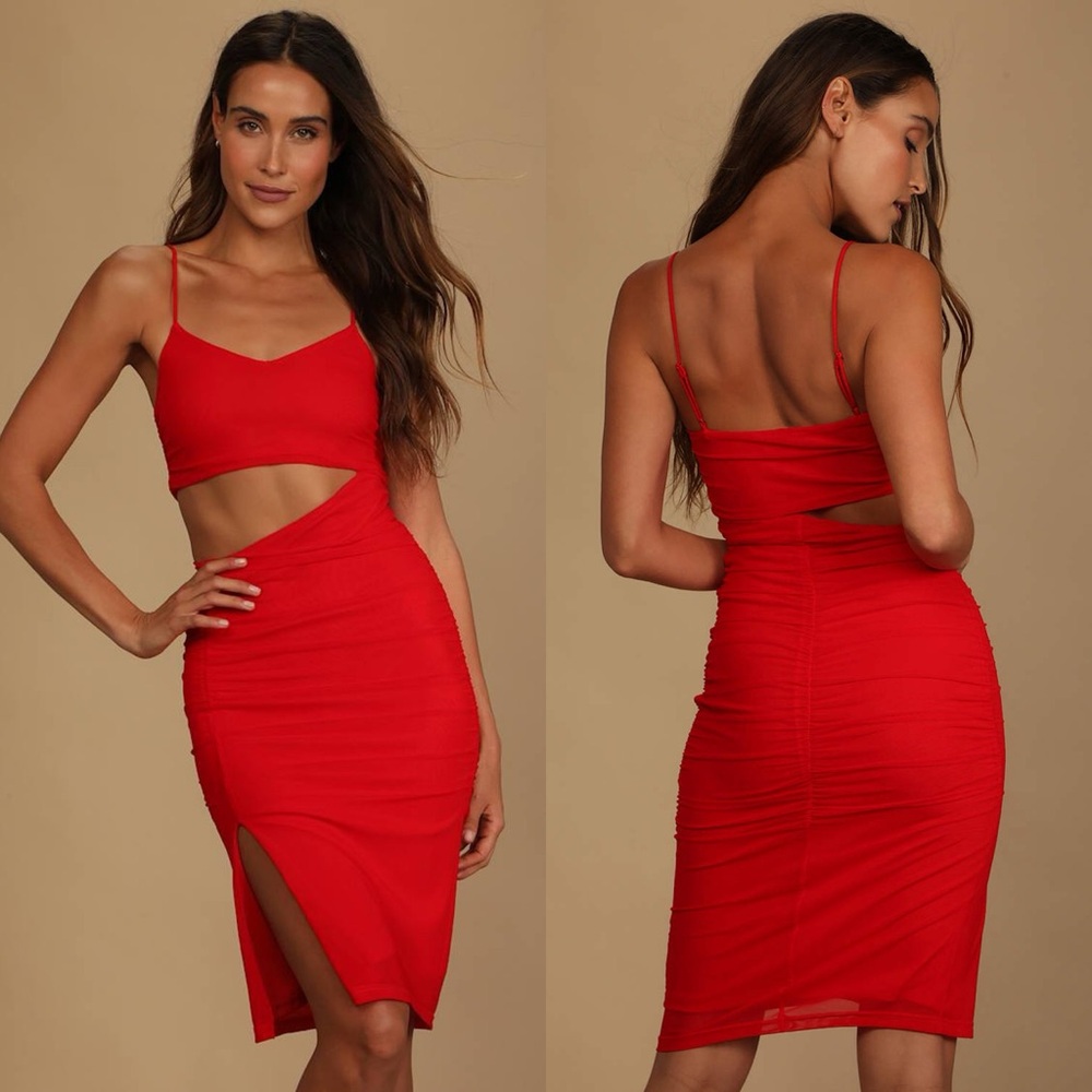 Lulus | Cutting Loose Red Ruched Cutout Bodycon Dress